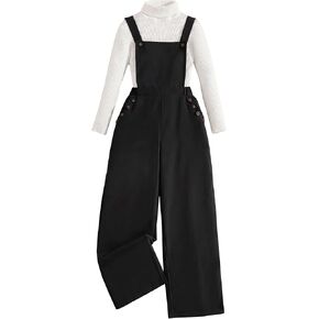 Girls Overalls Casual Cross Back Straps Elastic Waist Wide Leg Jumpsuit for Kids with Pockets and Buttons in Kuwait