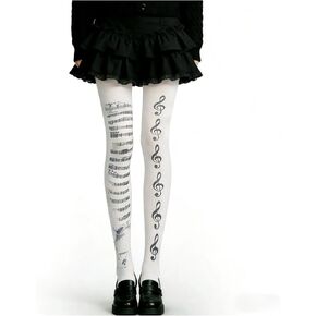 Funky Piano Key & Music Note Tights for Women - Y2K Whimsy Twee Emo Grunge Patterned Stockings, Harajuku Alt Fashion Leggings for Party Dating Street Snap in Kuwait