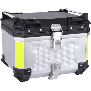 Motorcycle Top Case 45L Aluminum Motorcycle Top Trunk Tail Box Bag with Leather Lining Anti-Theft with Lock & Back Cushion Waterproof Dustproof Easy Installation with Universal Bracket Black in Saudi Arabia