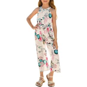 GRACE KARIN Girls Floral Jumpsuit Kids Halter Summer Belted Romper Wide Led Long Pants Size 7-14Y in Kuwait