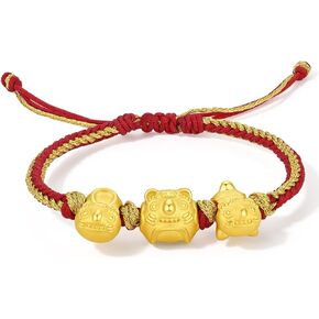 24K الصلبة سوار ذهب النمر الحقيقي الذهب الخالص مجوهرات محظوظ الصينية زودياك سحر الأحمر مضفر سوار 5.1-7.5 "A1711121 in Saudi Arabia