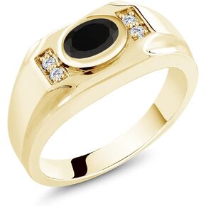 Gem Stone King Men's 18K Yellow Gold Plated Silver Black Onyx and White Moissanite Ring | 1.75 Cttw | Gemstone December Birthstone | Oval 8X6MM | Available In Size 7, 8, 9, 10, 11, 12, 13 in Saudi Arabia