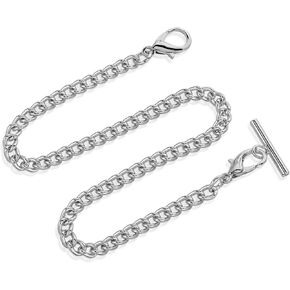 Silver Pocket Watch Chain with T-Bar, 14 Inch Pocket Watch Chains for Men, Silver Vest Chain for Men in Saudi Arabia