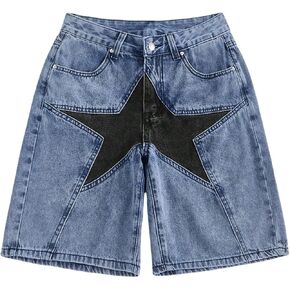 WDIRARA Women's Star Print Low Rise Denim Shorts Straight Leg Bermuda Jean Shorts Streetwear in Saudi Arabia