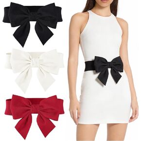 أحزمة كونال 3 قطع على شكل فيونكة للنساء، حزام فيونكة أحمر مع حزام خصر مرن واسع، إكسسوارات أحزمة فيونكة كلاسيكية للحفلات والفساتين والمهرجانات (أسود، أبيض وأحمر) in Kuwait