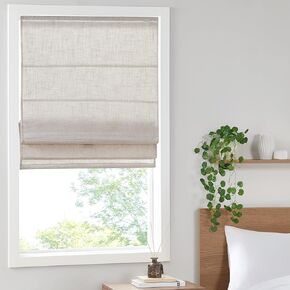 ستائر Madison Park Kyler الرومانية اللاسلكية - لوحة واحدة، نسيج مزيج من الكتان خفيف الوزن، تصميم طبيعي، سهل التركيب، ستارة نافذة مرشحة للضوء، غرفة النوم، ديكور غرفة المعيشة 27 بوصة عرض × 64 بوصة ارتفاع طبيعي in Kuwait