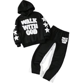 Boy's Sweatsuits 2 Piece Y2K Outfits Star Graphic Hooded Sweatshirts and Colorblock Sweat Pants in Saudi Arabia