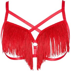 Women's Body Harness Punk Bra No Cup Plus Size Tassel Fashion Bra Gothic Christmas Carnival Halloween Dance Wife Gift in Saudi Arabia