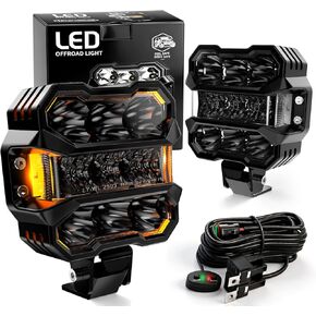 AUDEXEN 4.5 Inch LED Pods Lights 110W - Offroad Driving Light with Amber Side Marker, 800% Bright White & Amber Combo Work Lights Flood Spot Beam, LED Cubes Fog Lamp for Jeep Trucks ATV UTV RZR SUV in Saudi Arabia