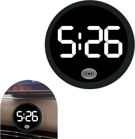 Car Digital Dashboard Clock, Trendy Circular Luminous Touch-Sensitive LED Clock with Premium Metal-Finish, Adhesive Backing Vehicle Time Decoration Universal for Most Cars (Red) in Saudi Arabia