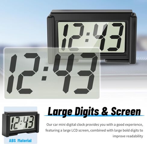 ساعة رقمية صغيرة للسيارة مع تصميم كبير وشاشة LCD، ساعات صغيرة مدمجة للسيارات تناسب فتحة تهوية السيارة وموضع لوحة القيادة، تلتصق على ساعة السيارات وإكسسوارات السيارات in Kuwait