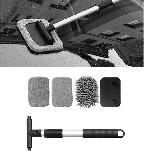 Car Windshield Cleaner, Microfiber Vehicles Window Cleaning Tool with 3PCS Reusable Cloth Pads, Automotive Washing Interior ＆ Exterior Glass Supplies Accessories, Universal Fit (Rectangle) in Saudi Arabia
