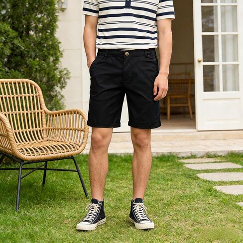 Men’s Casual Chino Shorts with Button Elastic Waistband Rolled Cuff Hem Lightweight Breathable Summer Bottoms for Daily Wear in Saudi Arabia