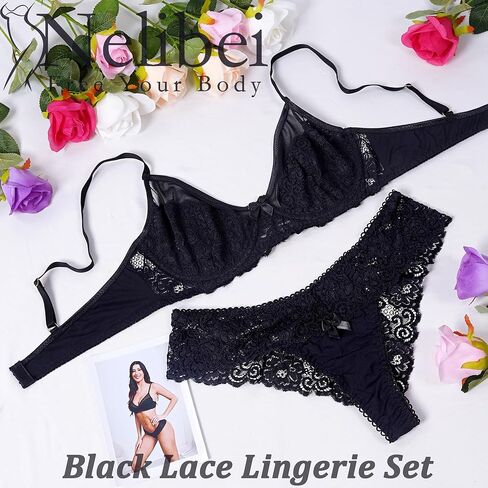 Lace Lingerie for Women 2 Piece, Push Up Bra and Cheeky Panty Sets for Women,Comfortable Womens Sexy Lingerie in Kuwait