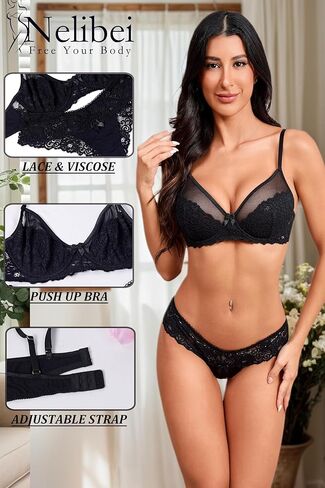 Lace Lingerie for Women 2 Piece, Push Up Bra and Cheeky Panty Sets for Women,Comfortable Womens Sexy Lingerie in Kuwait