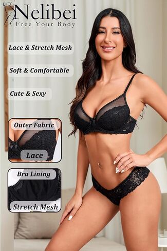 Lace Lingerie for Women 2 Piece, Push Up Bra and Cheeky Panty Sets for Women,Comfortable Womens Sexy Lingerie in Kuwait