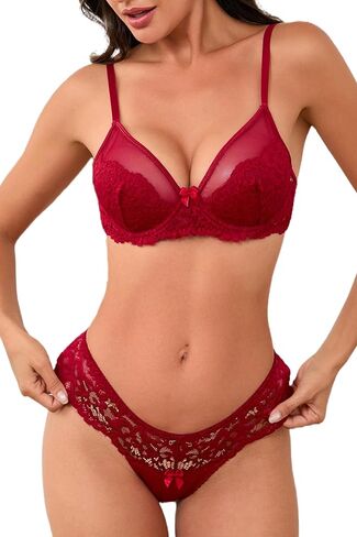 Lace Lingerie for Women 2 Piece, Push Up Bra and Cheeky Panty Sets for Women,Comfortable Womens Sexy Lingerie in Kuwait