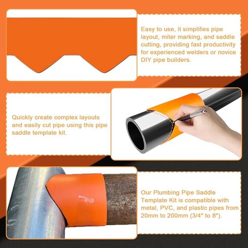10 Pack Pipe Saddle Template, Precision Pipe Saddle Template Cutting Guide, Accurate Arc Edge Contour Cut Guides for DIY Users (DN20mm - DN200mm) in Saudi Arabia