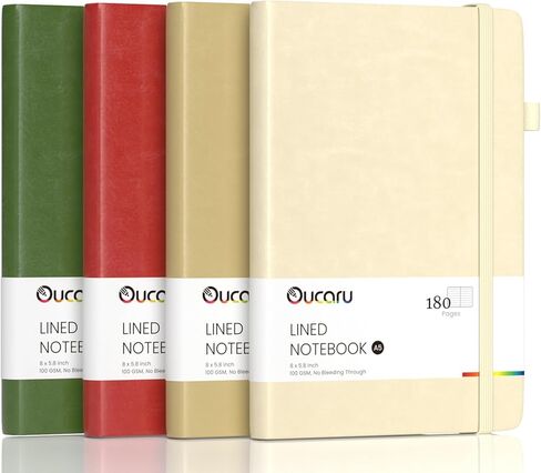 دفتر يوميات مبطن من Oucaru، 4 عبوات، 180 صفحة، مجلات A5 للكتابة، ورق سميك 100 جرام في المتر المربع، دفاتر ملاحظات صغيرة يومية للنساء والرجال العمل والأعمال التجارية والمدرسة ومستلزمات السفر in Kuwait