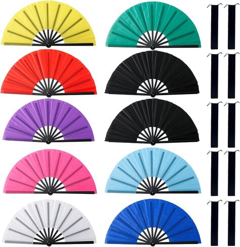 Varku 10 Pcs 13 in / 33 cm Clacking Fans For Line Dancing, Bulk Hand Fans with Fan Bags, Assorted Colors Chinese Folding Fans, Sturdy PP Ribs, for Performance, Dancing, Decoration in Saudi Arabia