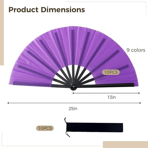 Varku 10 Pcs 13 in / 33 cm Clacking Fans For Line Dancing, Bulk Hand Fans with Fan Bags, Assorted Colors Chinese Folding Fans, Sturdy PP Ribs, for Performance, Dancing, Decoration in Saudi Arabia