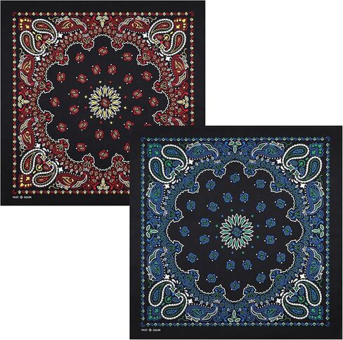 100% Cotton Bandanas for Men and Women，Paisley and Designer Bandana ，22 x 22 Inch 2 Pack in Saudi Arabia