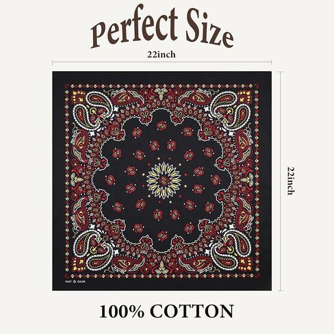 100% Cotton Bandanas for Men and Women，Paisley and Designer Bandana ，22 x 22 Inch 2 Pack in Saudi Arabia