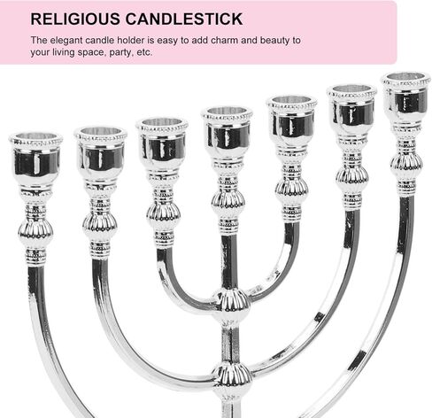 Traditional Jewish Menorah, 7 Branch Silver-Plated Candle Holder for Home Altar, Judaica Decor from Holy Land Jerusalem, Table Centerpiece 17cm in Saudi Arabia