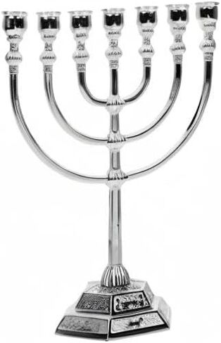 Traditional Jewish Menorah, 7 Branch Silver-Plated Candle Holder for Home Altar, Judaica Decor from Holy Land Jerusalem, Table Centerpiece 17cm in Saudi Arabia