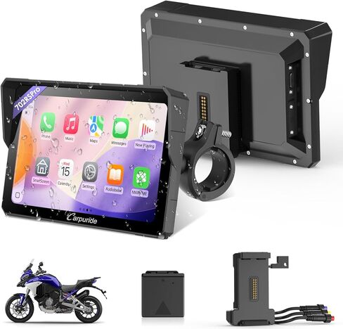 Carpuride W702RS PRO Motorcycle GPS Wireless Carplay/Android Auto/Radar BSD، شاشة لمس دراجة نارية مقاومة للماء مقاس 7 بوصات، مع حامل BM05، بلوتوث Trans، اتصال داخلي، وحدة تحكم سلكية، ملاحة in Kuwait