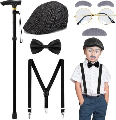 6 Pcs Old Man Costume for Boys,100 Days of School Old Person Costume for Kids Grandpa Cosplay in Kuwait