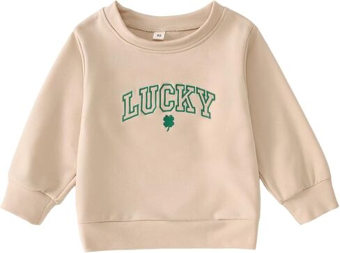 BOUTIKOME Toddler Baby Boy St Patricks Day Outfit Funny Lucky Irish Clover Embroidery Sweatshirt Long Sleeve Crewneck Tops in Saudi Arabia