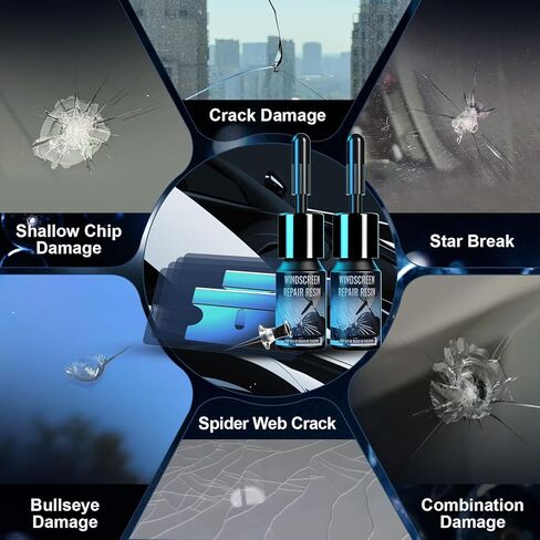 Windshield Chip Repair Kit, 2026 New Upgrade Car Windshield Crack Repair Kit,DIY Quick Resin Glass Repair Liquid Kit for Chips & Cracks, Long-Lasting for All Crack Types- 2 Bottles in Kuwait
