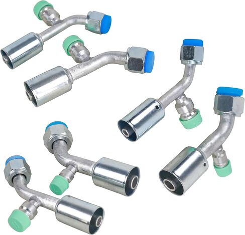مجموعة تركيب مكيف الهواء #6 و#8 و#10 أنثى Oring Beadlock 45 درجة درجة مع صمام الضغط العالي والمنخفض R134a، 6 قطع تركيب خرطوم تبريد مكيف الهواء in Saudi Arabia