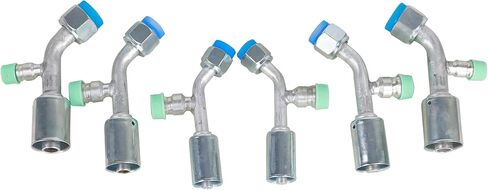مجموعة تركيب مكيف الهواء #6 و#8 و#10 أنثى Oring Beadlock 45 درجة درجة مع صمام الضغط العالي والمنخفض R134a، 6 قطع تركيب خرطوم تبريد مكيف الهواء in Saudi Arabia