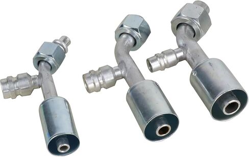 مجموعة تركيب مكيف الهواء #6 و#8 و#10 أنثى Oring Beadlock 45 درجة درجة مع صمام الضغط العالي والمنخفض R134a، 6 قطع تركيب خرطوم تبريد مكيف الهواء in Saudi Arabia