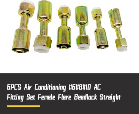 6Pcs Air Conditioning #6#8#10 AC Fitting Set for Standard Hose, Female Oring Beadlock Straight (180 Degree) in Saudi Arabia