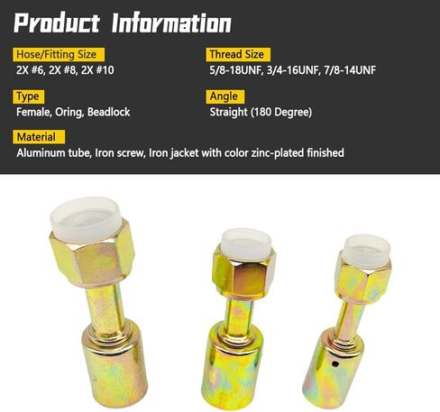 6Pcs Air Conditioning #6#8#10 AC Fitting Set for Standard Hose, Female Oring Beadlock Straight (180 Degree) in Saudi Arabia