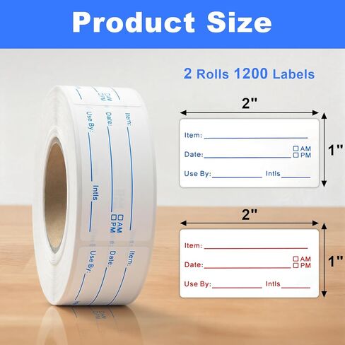 1200 Pieces Removable Food Labels Stickers, 2 Rolls 1x2 Inch Freezer Labels for Food Containers, No-Residue, Easy Clean, Waterproof & Oil-Resistant Food Storage Labels for Kitchen Restaurants in Saudi Arabia