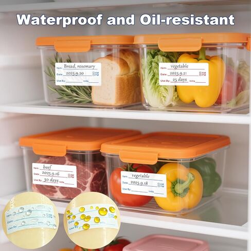 1200 Pieces Removable Food Labels Stickers, 2 Rolls 1x2 Inch Freezer Labels for Food Containers, No-Residue, Easy Clean, Waterproof & Oil-Resistant Food Storage Labels for Kitchen Restaurants in Saudi Arabia