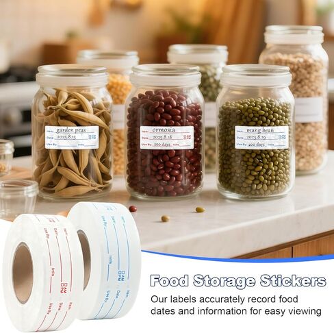 1200 Pieces Removable Food Labels Stickers, 2 Rolls 1x2 Inch Freezer Labels for Food Containers, No-Residue, Easy Clean, Waterproof & Oil-Resistant Food Storage Labels for Kitchen Restaurants in Saudi Arabia