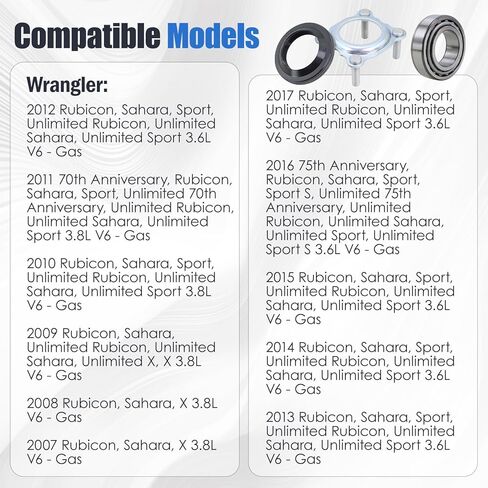 طقم محمل وختم المحور الخلفي متوافق مع Jeep Wrangler JK JKU 2007-2017 3.6L 3.8L V6، مثبت ختم عمود المحور يحل محل 68003270AA 83503077 68499023AA 68008523AA in Saudi Arabia
