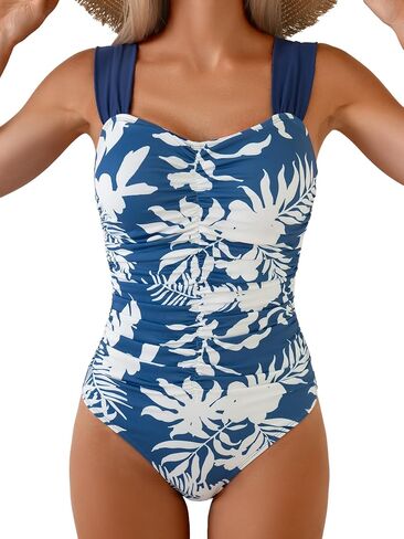 One Piece Swimsuit for Women Tummy Control Ruched Retro Bathing Suit Modest Full Coverage Swimwear in Kuwait