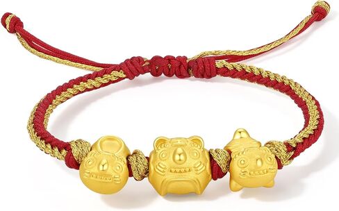 24K الصلبة سوار ذهب النمر الحقيقي الذهب الخالص مجوهرات محظوظ الصينية زودياك سحر الأحمر مضفر سوار 5.1-7.5 "A1711121 in Kuwait