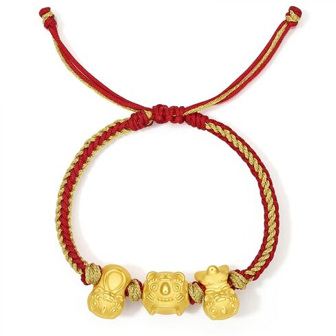 24K الصلبة سوار ذهب النمر الحقيقي الذهب الخالص مجوهرات محظوظ الصينية زودياك سحر الأحمر مضفر سوار 5.1-7.5 "A1711121 in Kuwait