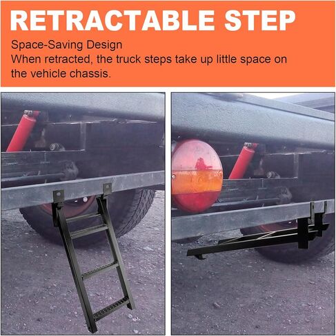 3-Rung Truck Retractable Steps for Pickup Trailer Bed Stepper Non-Slip Tread L-Shaped Bracket Black Flatbed Truck Hitch Ladder Universal in Saudi Arabia