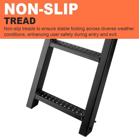 3-Rung Truck Retractable Steps for Pickup Trailer Bed Stepper Non-Slip Tread L-Shaped Bracket Black Flatbed Truck Hitch Ladder Universal in Saudi Arabia