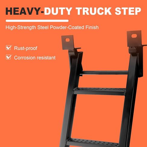 3-Rung Truck Retractable Steps for Pickup Trailer Bed Stepper Non-Slip Tread L-Shaped Bracket Black Flatbed Truck Hitch Ladder Universal in Saudi Arabia