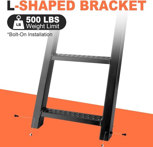 3-Rung Truck Retractable Steps for Pickup Trailer Bed Stepper Non-Slip Tread L-Shaped Bracket Black Flatbed Truck Hitch Ladder Universal in Saudi Arabia