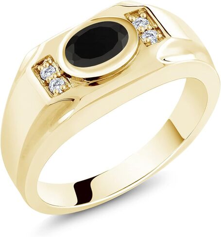 Gem Stone King Men's 18K Yellow Gold Plated Silver Black Onyx and White Moissanite Ring | 1.75 Cttw | Gemstone December Birthstone | Oval 8X6MM | Available In Size 7, 8, 9, 10, 11, 12, 13 in Saudi Arabia